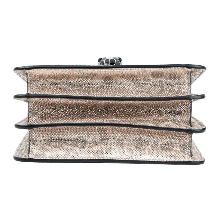 BVLGARI Serpenti Forever Water Snake Skin Shoulder Bag, Crossbody Bag, Handbag Small Size Women's Beige-3