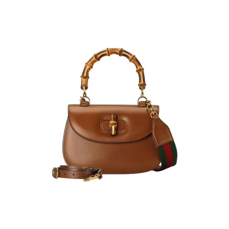 GUCCI Bamboo 1947 Leather Shoulder Bag, Crossbody Bag, Handbag Medium Size Women's Brown-3