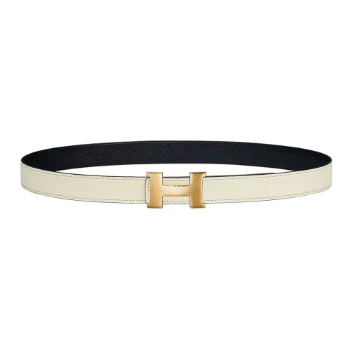 HERMES Leather Belts Women's Cream White