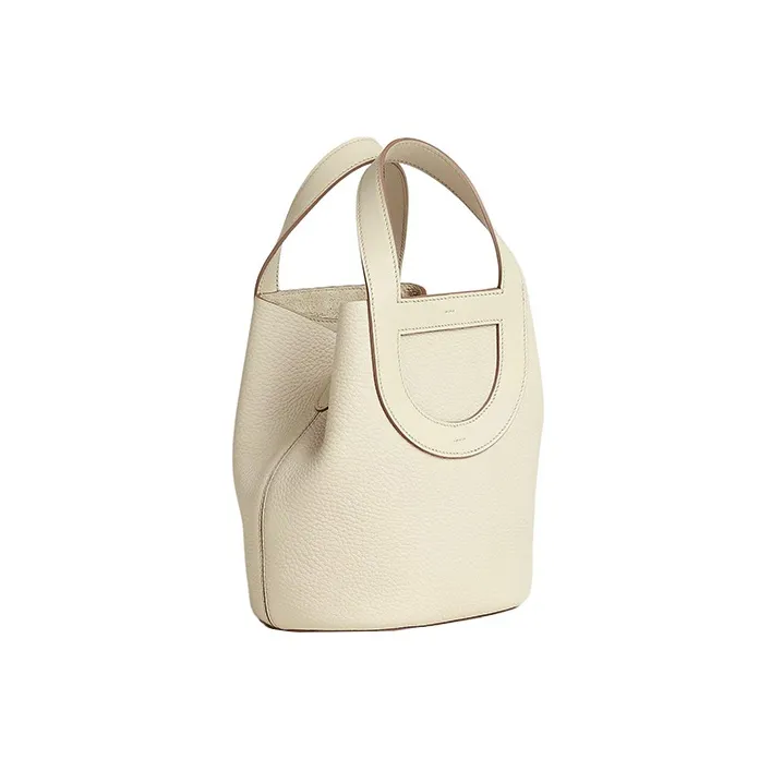HERMES In The Loop Clemence Bullhide With Swift Calfskin Basket Bag Handbag Bucket Bag Regular Women's Cream White-2