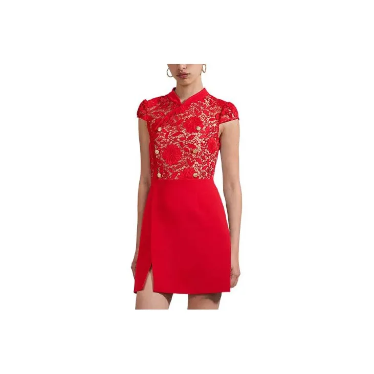 Self portrait SS23 Short Sleeved Dress Women's Red-2