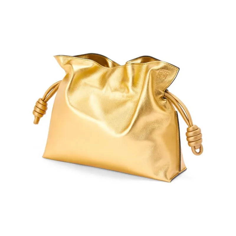 LOEWE Flamenco Patent Leather Cow Leather Patchwork Shoulder Bag Crossbody Bag Clutches Women's Gold-1