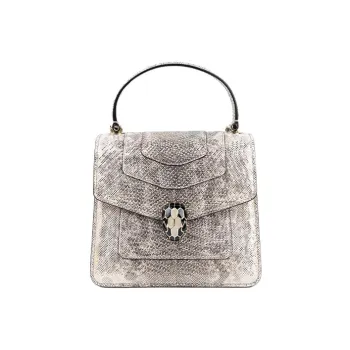 BVLGARI Serpenti Forever Water Snake Skin Shoulder Bag, Crossbody Bag, Handbag Small Size Women's Beige