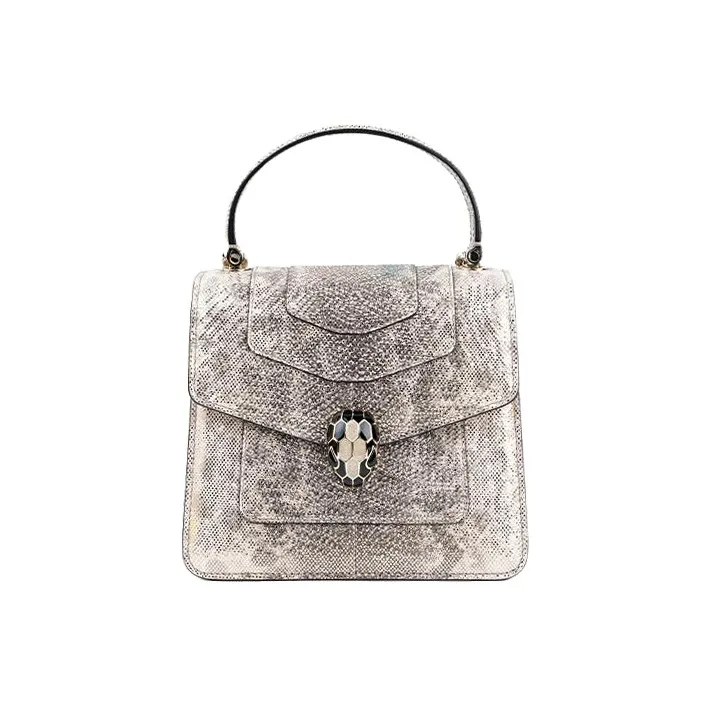 BVLGARI Serpenti Forever Water Snake Skin Shoulder Bag, Crossbody Bag, Handbag Small Size Women's Beige-0