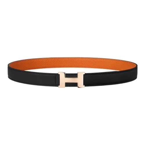 HERMES Leather Belts Women's Black/Orange