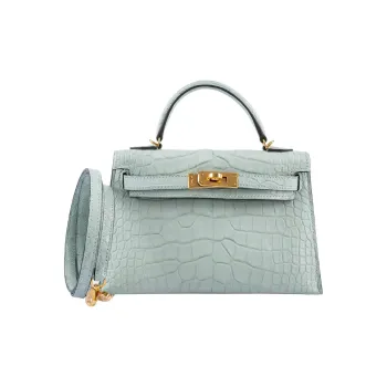 HERMES Mini Kelly Generation 1 Matte Crocodile Leather Shoulder Bag Crossbody Bag Handbag Mini Women's Mint Green