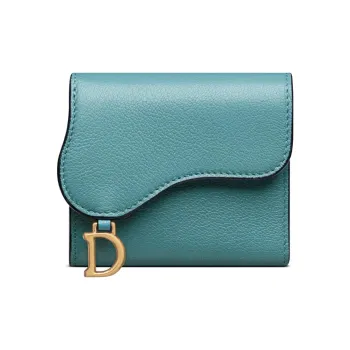 DIOR Saddle Goatskin Card Holder Wallet Women's Sky Blue