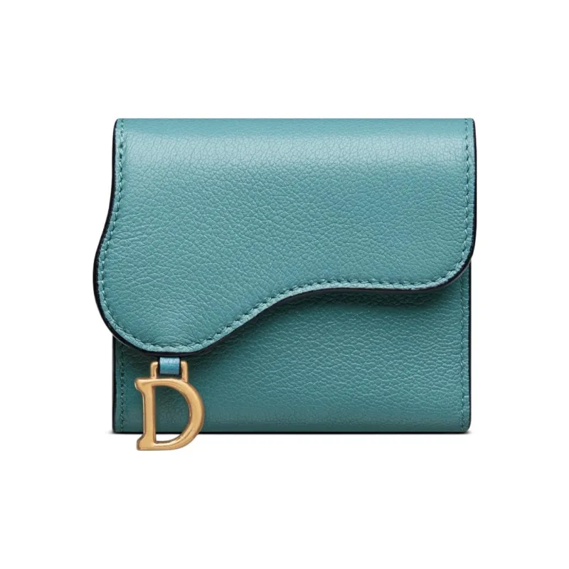 DIOR Saddle Goatskin Card Holder Wallet Women's Sky Blue-0