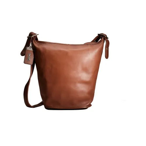 COACH Duffle Leather Suitcase Shoulder Bag Crossbody Bag Medium Size Women's Saddle Color
