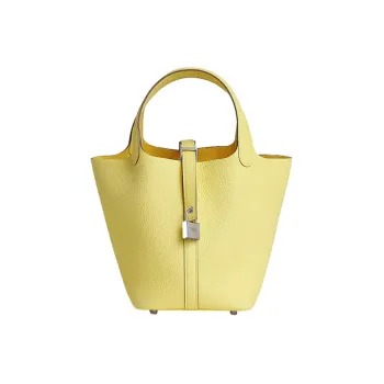 HERMES Picotin Clemence Bullock Leather Basket Bag Handbag Bucket Bag 18 Women's 0Y Limoncello Lemon Liqueur