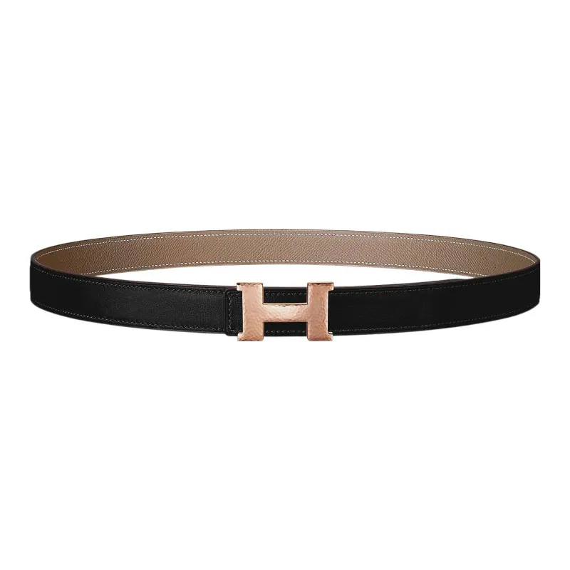 HERMES Mini Constance Gold Buckle Epsom Calfskin Double Sided Leather Belt Women's Black Width 2.4cm-0