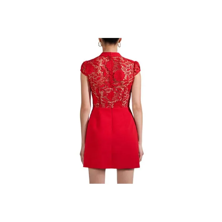 Self portrait SS23 Short Sleeved Dress Women's Red-1
