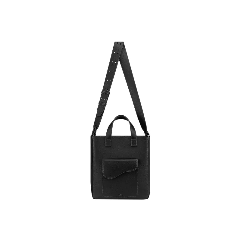 DIOR Saddle Grained Calfskin Horseback Tote Bag Shopping Bag Shoulder Bag Crossbody Bag Handbag Men's Black-2