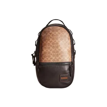 COACH Pacer Canvas With Leather Backpack Medium Size Men's Khaki & Black