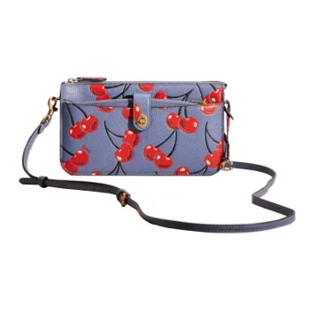 COACH Noa Pop Up Pebbled Leather Messenger Bag, Shoulder Bag, Crossbody Bag Trumpets Women's Washed Blue