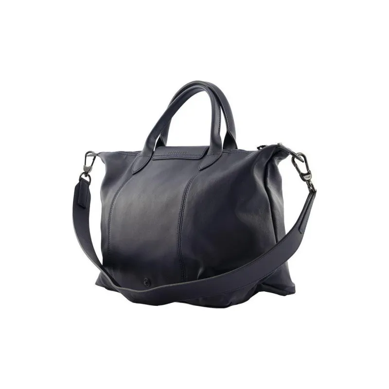 LONGCHAMP Le Pliage Cuir Leather Shoulder Bag Crossbody Bag Handbag Medium Size Women's Blue-5