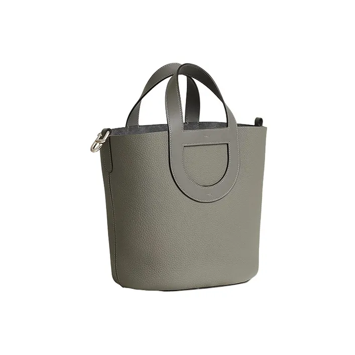 HERMES In The Loop Clemence Bullhide With Swift Calfskin Basket Bag Handbag Bucket Bag Women's Cumulonimbus Gray-1