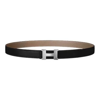 HERMES Hammer Pattern Silver Buckle Epsom Calfskin Double Face Belt Women's Black Width 2.4cm