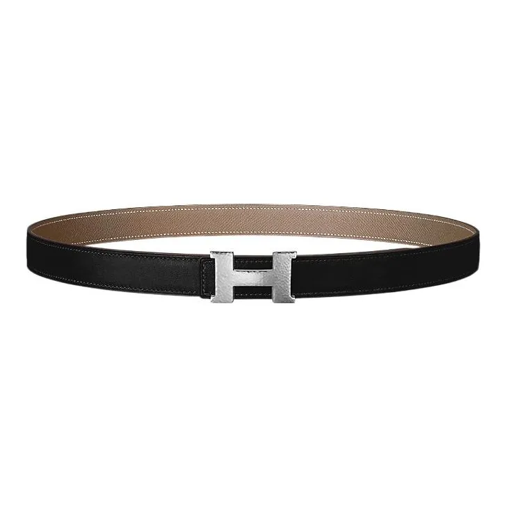 HERMES Mini Constance Hammer Pattern Silver Buckle Epsom Calfskin Double Face Belt Women's Black Width 2.4cm-0