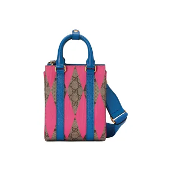 GUCCI Canvas With Leather Tote Bag Shopping Bag Handbag Mini Men's Pink/Brown/Blue