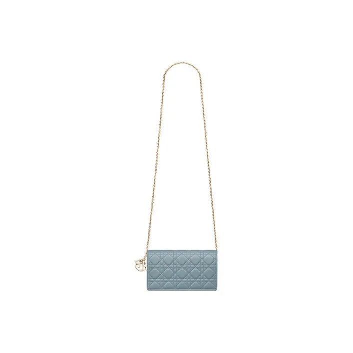 DIOR Lady Dior Lambskin Clutch Women's Powder Blue-4