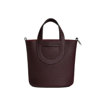 HERMES In The Loop Clemence Bullhide With Swift Calfskin Basket Bag Handbag Bucket Bag Women's Saddle Red