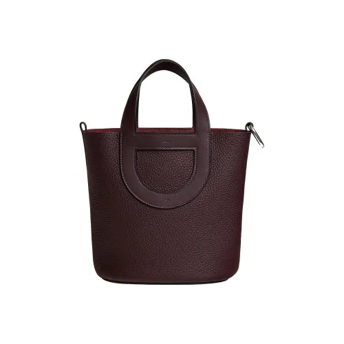 HERMES In The Loop Clemence Bullhide With Swift Calfskin Basket Bag Handbag Bucket Bag Women's Saddle Red