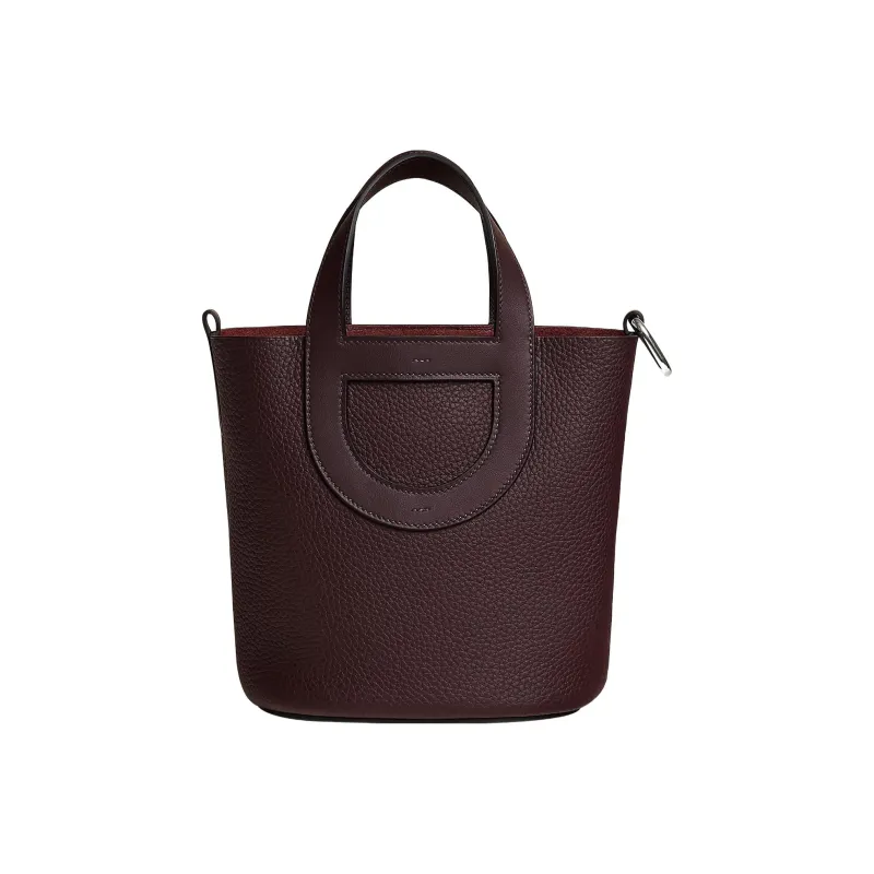 HERMES In The Loop Clemence Bullhide With Swift Calfskin Basket Bag Handbag Bucket Bag Women's Saddle Red-0