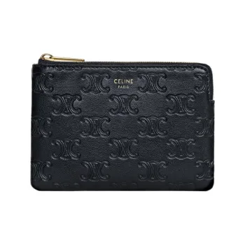 CELINE Triomphe Arc De Triomphe Smooth Cow Leather Clutch Coin Purse Card Holder Women's Black