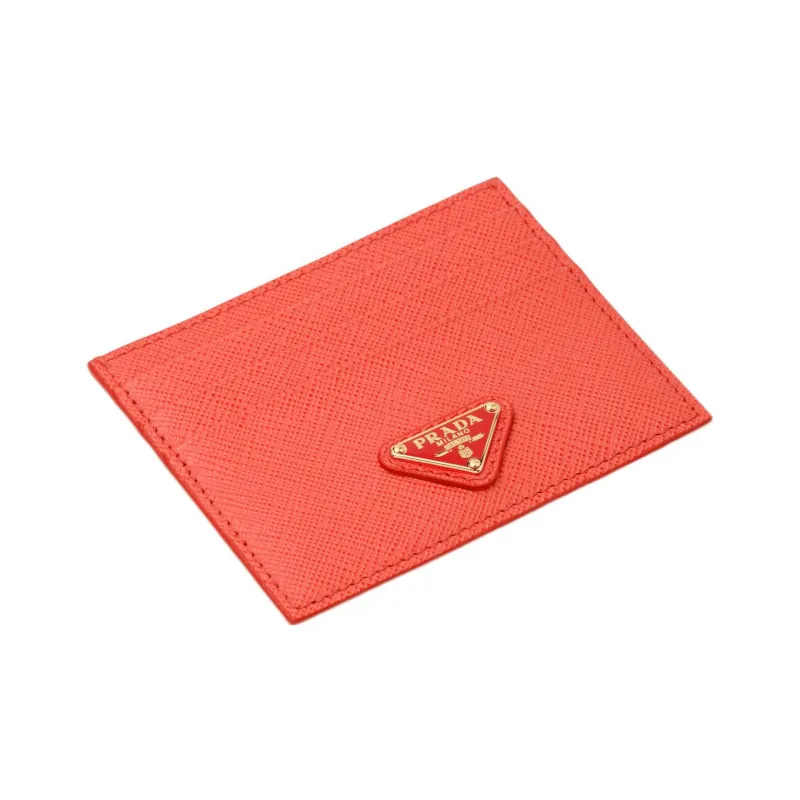 PRADA Leather Card Holder Women's Orange-1