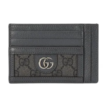 GUCCI Ophidia Canvas With Leather Trim Business Card Holder Card Case Men's Gray/Black