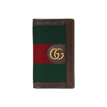 GUCCI Canvas With Leather Wallet Men's Brown/Green/Red