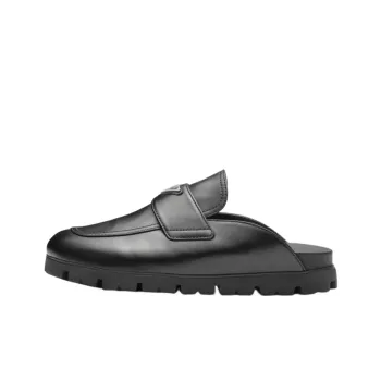 PRADA Triangle logo Leather Slippers