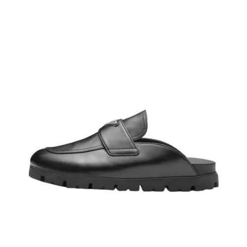 PRADA Triangle-logo Leather Slippers