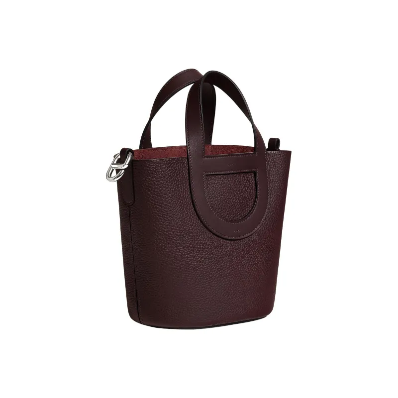 HERMES In The Loop Clemence Bullhide With Swift Calfskin Basket Bag Handbag Bucket Bag Women's Saddle Red-2