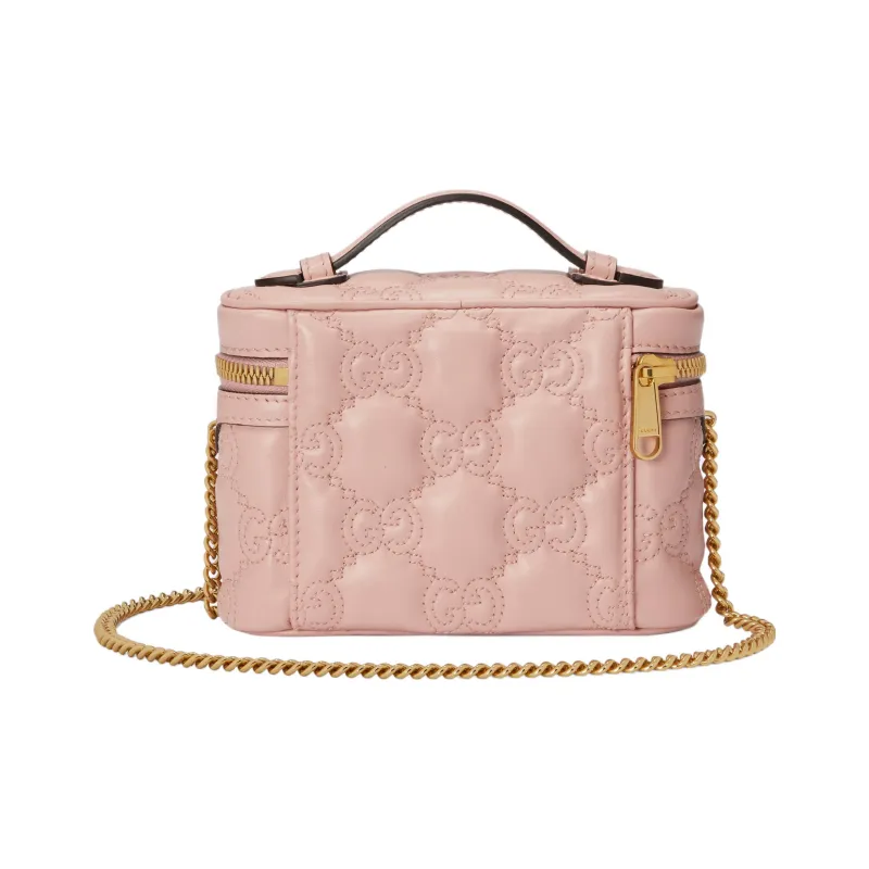 GUCCI GG Matelassé Leather Controller Bag With Makeup Box One Shoulder Handbags Mini Women's Pink-1