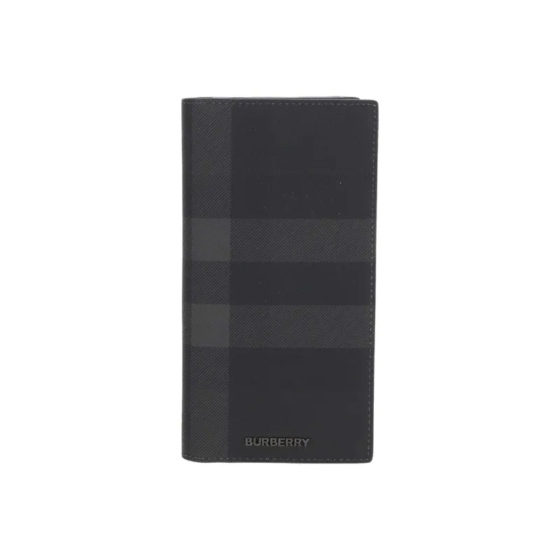 Burberry Cotton Canvas With Leather Card Clip Wallets Men's Charcoal Black-0