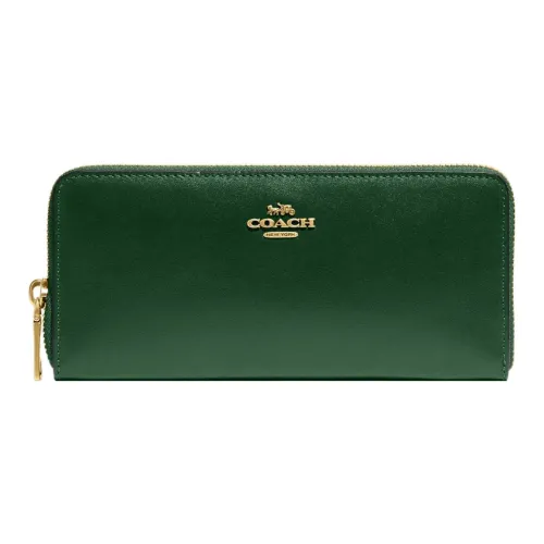 COACH Accordion Zip Premium Calfskin Card Holder Wallet Small Size Women's Dark Pine Green