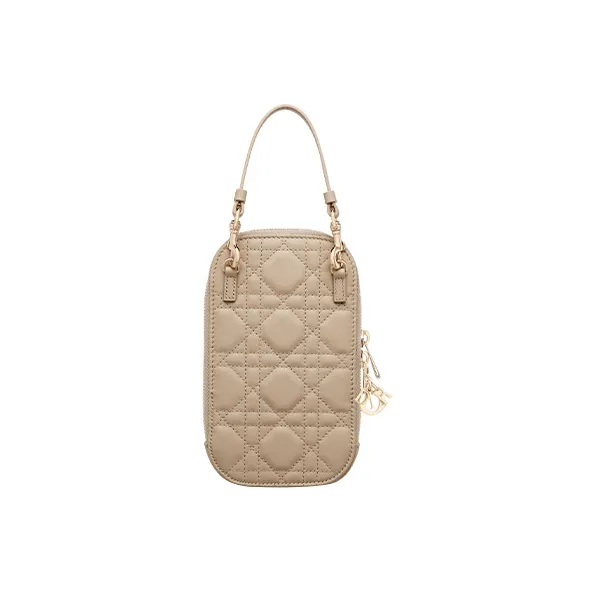DIOR Lady Dior Lambskin Cell Phone Pouch Women's Warm Beige-3