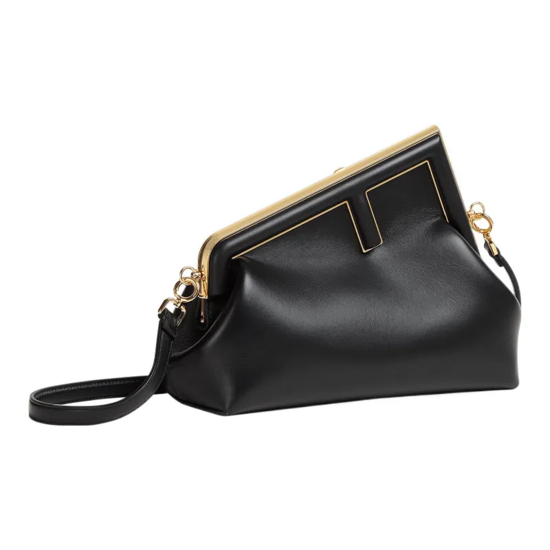 FENDI Lambskin One Shoulder Crossbody Clutch Trumpets Women's Black-2
