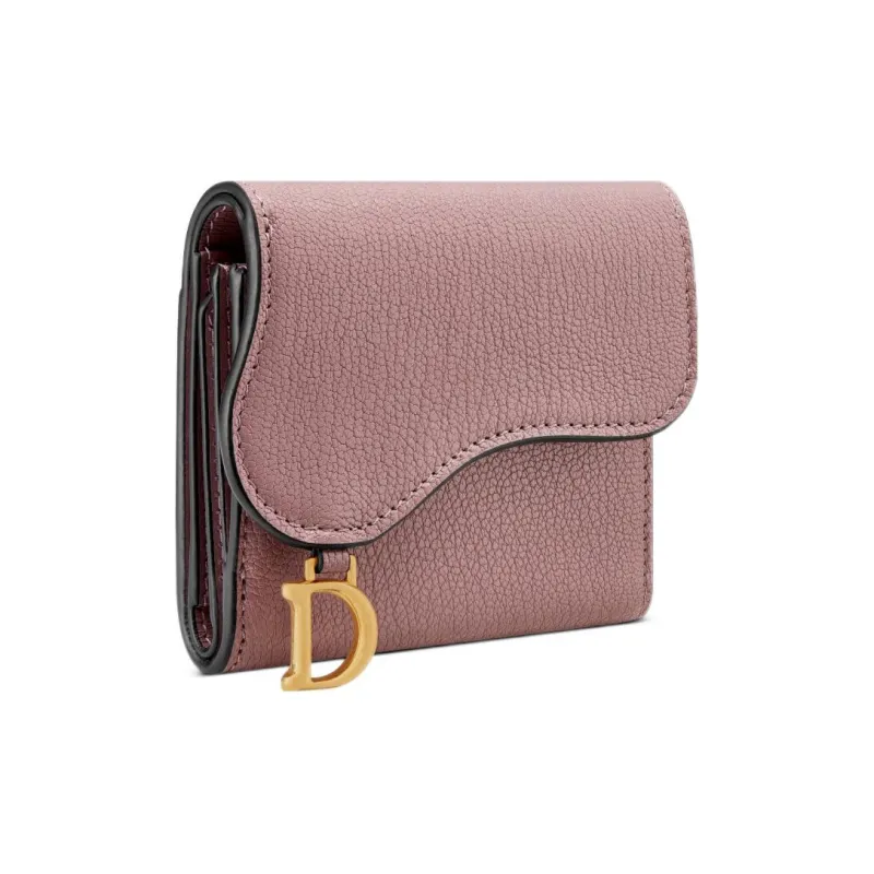 DIOR Saddle Sheepskin Card Holder Wallet Women's Dusty Pink-1