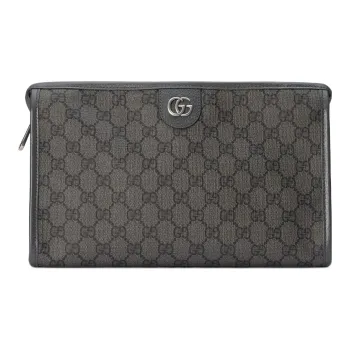 GUCCI Ophidia Canvas With Leather Binding Makeup Bags Clutches Men's Gray & Black