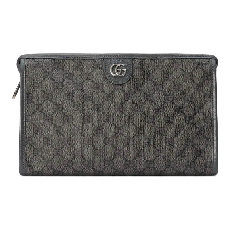 GUCCI Ophidia Canvas With Leather Binding Makeup Bags Clutches Men's Gray & Black-0