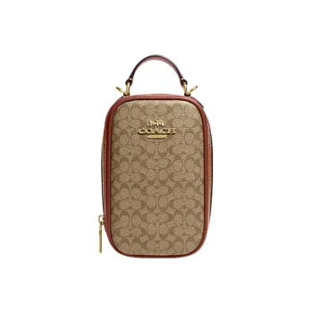 COACH Eva Leather Cell Phone Pouch Handbag Shoulder Bag Crossbody Bag Mini Women's Khaki & Earth Tone Red
