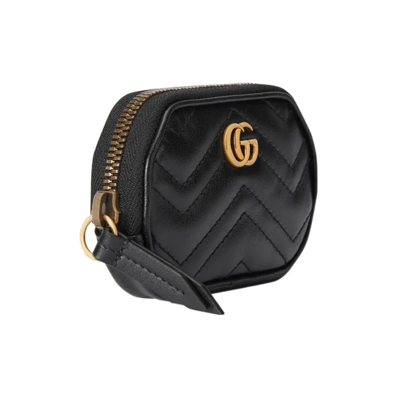 GUCCI GG Marmont Quilted Herringbone Leather Coin Purse Women's Black-2