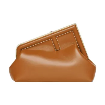 FENDI Lambskin One Shoulder Crossbody Clutch Small Size Women's Brown