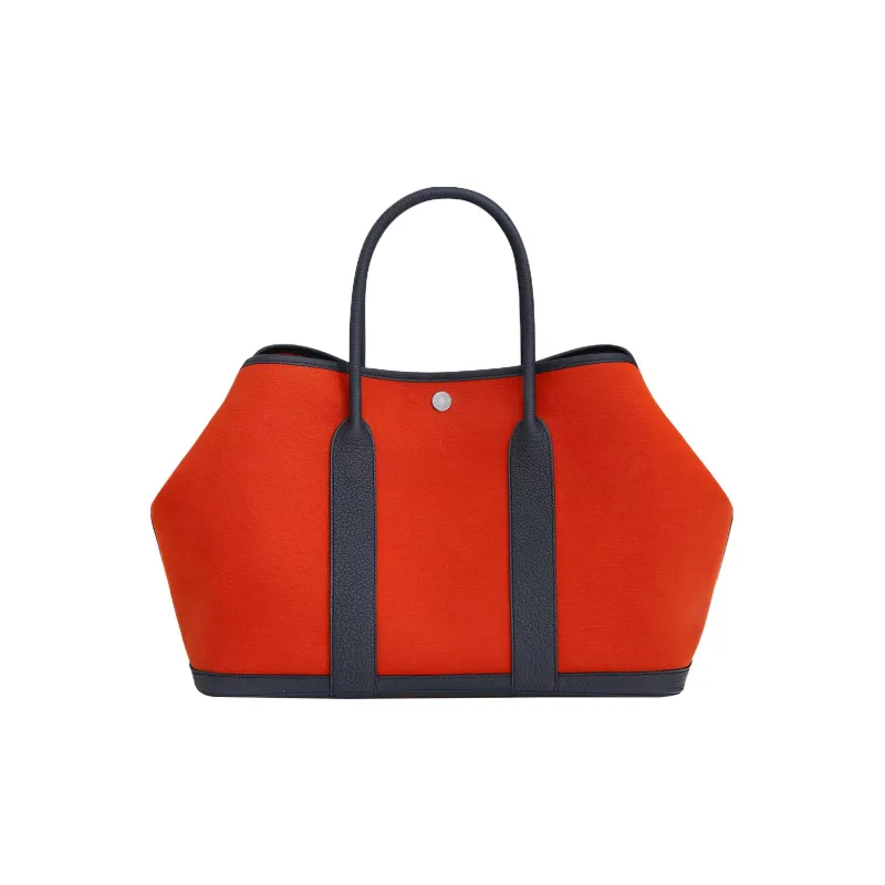 HERMES Garden Party Officier Canvas With Negonda Leather Handbag Women's Pumpkin/Indigo-0