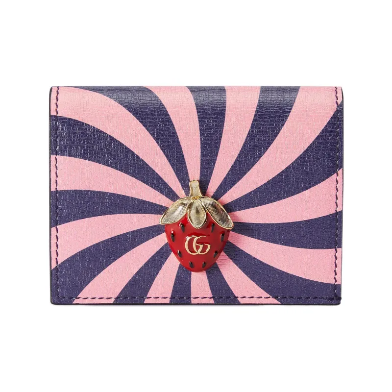 GUCCI Leather Business Card Holder Card Holder Wallet Women's Purple/Pink-0