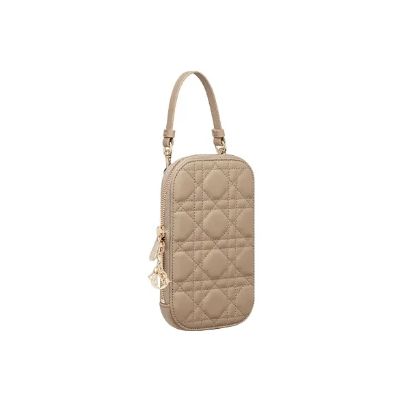 DIOR Lady Dior Lambskin Cell Phone Pouch Women's Warm Beige-2