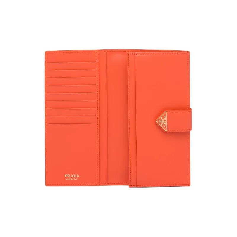 PRADA Leather Card Holder Wallet Large Size Women's Orange-3